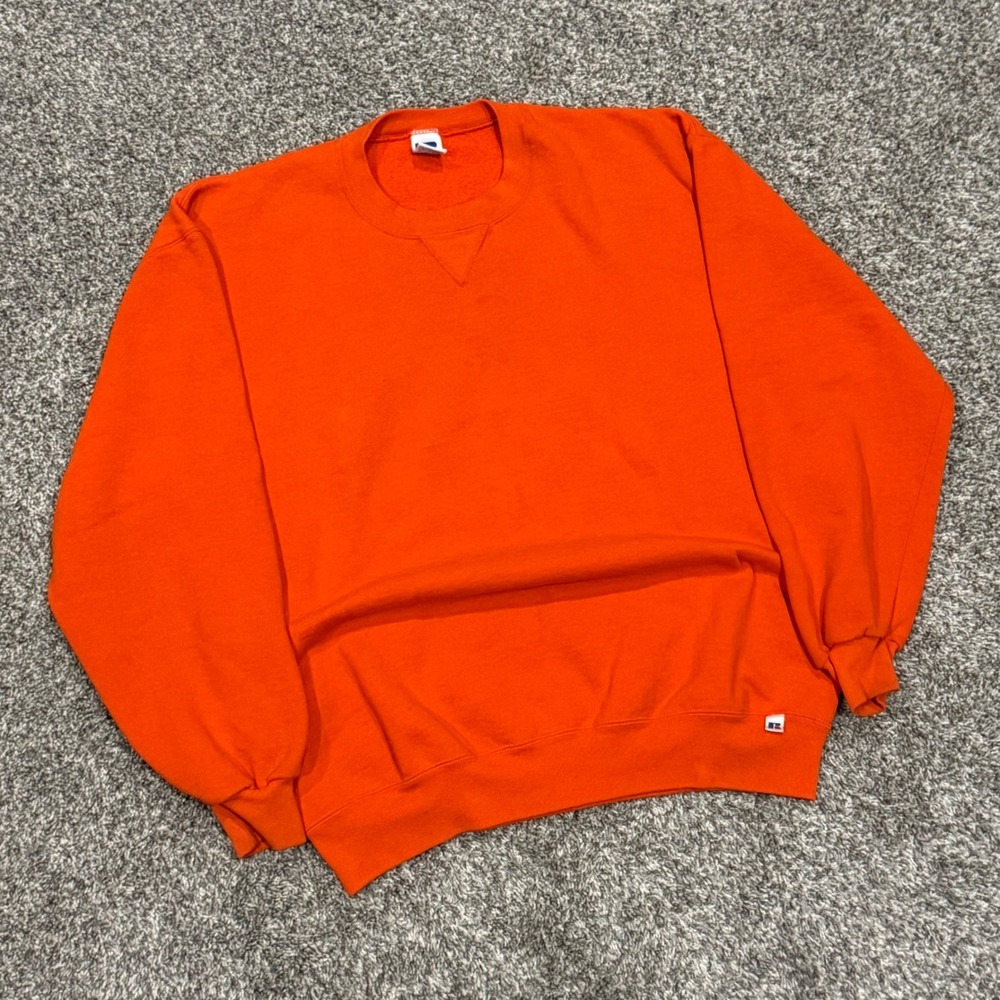Vintage‎ 90s Russell Athletic Crewneck Sweatshirt Made in USA Mens XLT Orange